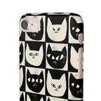 Midnight Cat Grid – Black & White Minimal Cat Phone Case