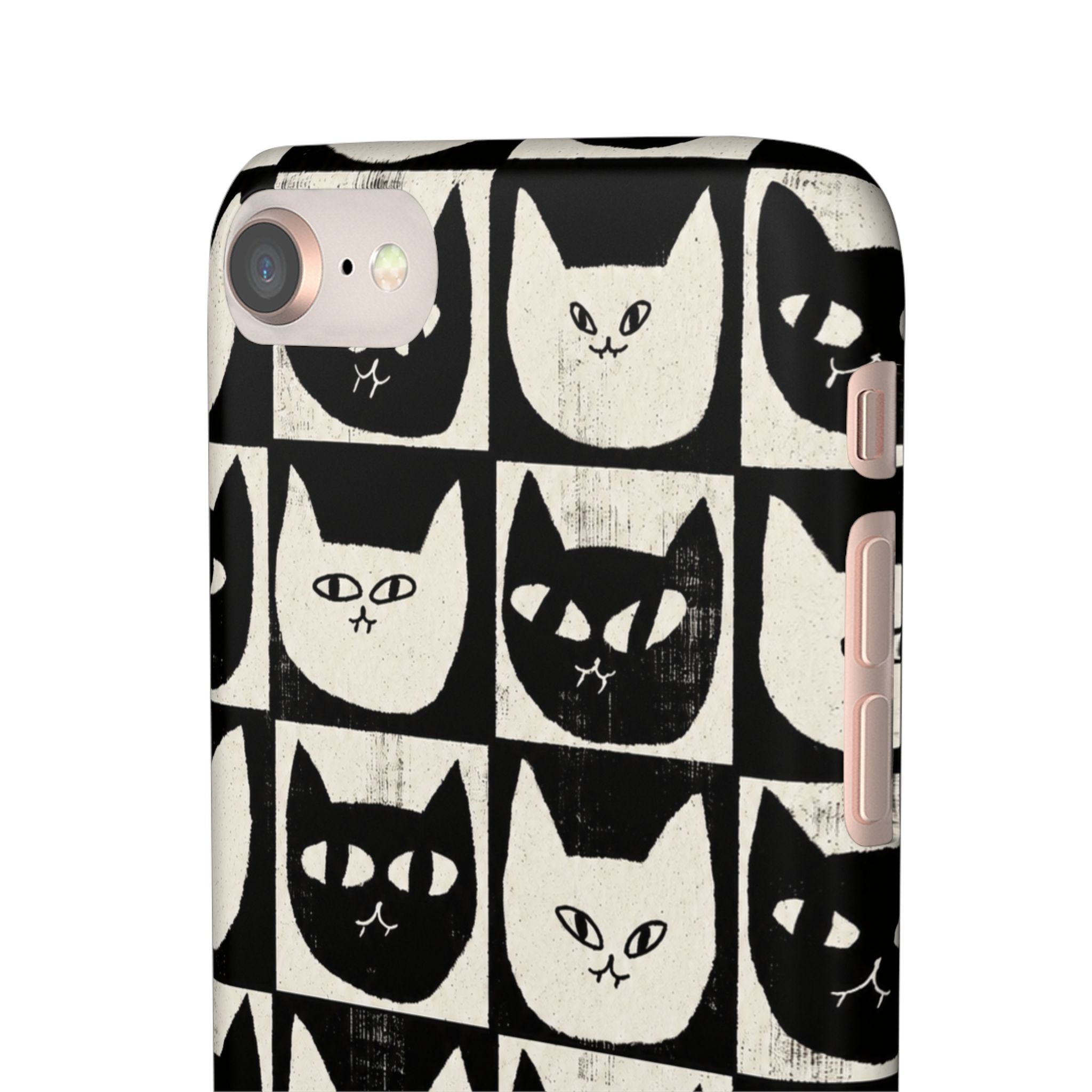 Midnight Cat Grid – Black & White Minimal Cat Phone Case