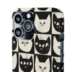 Midnight Cat Grid – Black & White Minimal Cat Phone Case