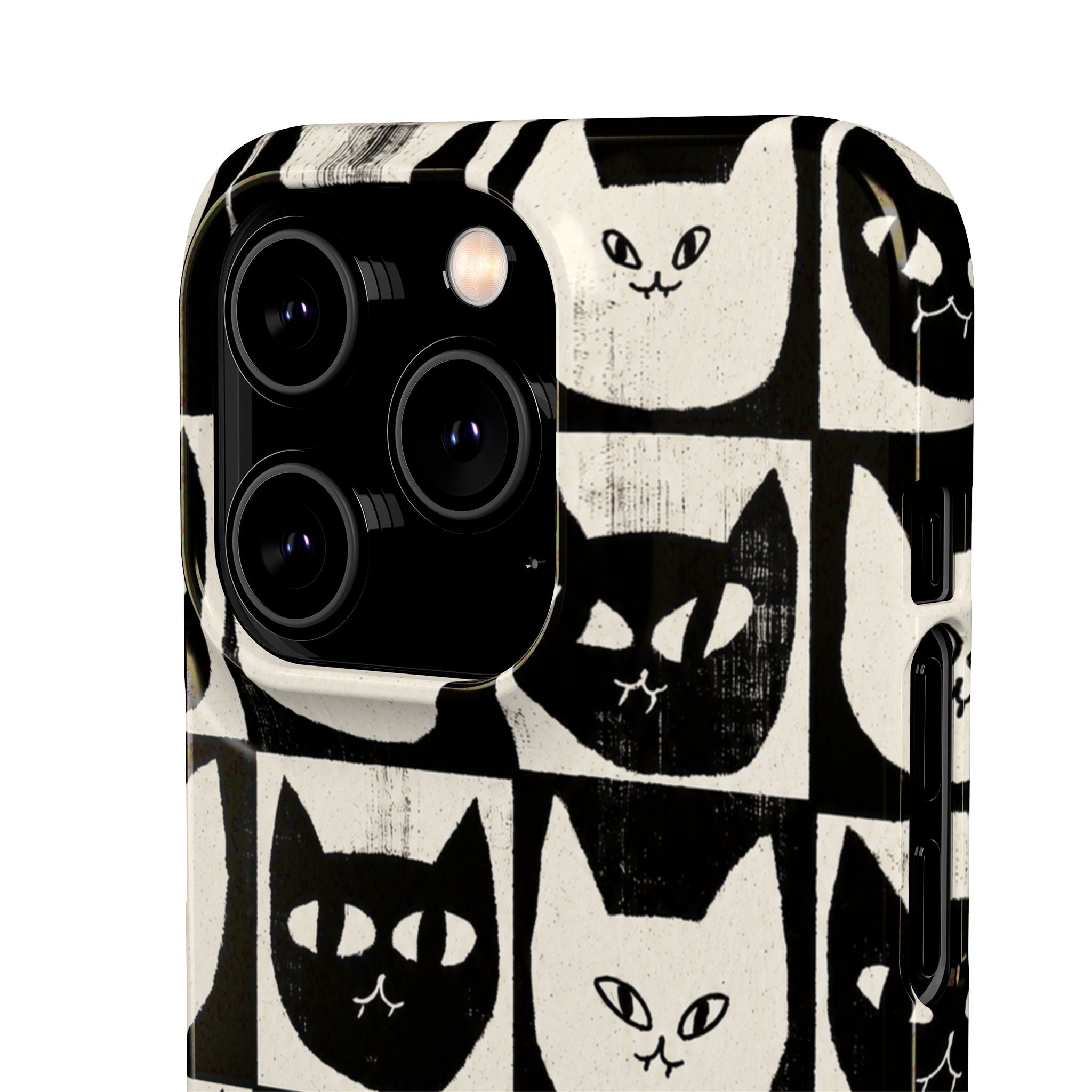 Midnight Cat Grid – Black & White Minimal Cat Phone Case