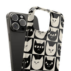 Midnight Cat Grid – Black & White Minimal Cat Phone Case