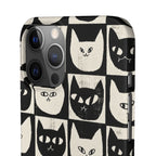Midnight Cat Grid – Black & White Minimal Cat Phone Case