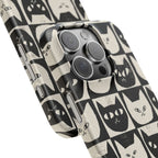 Midnight Cat Grid – Black & White Minimal Cat Phone Case