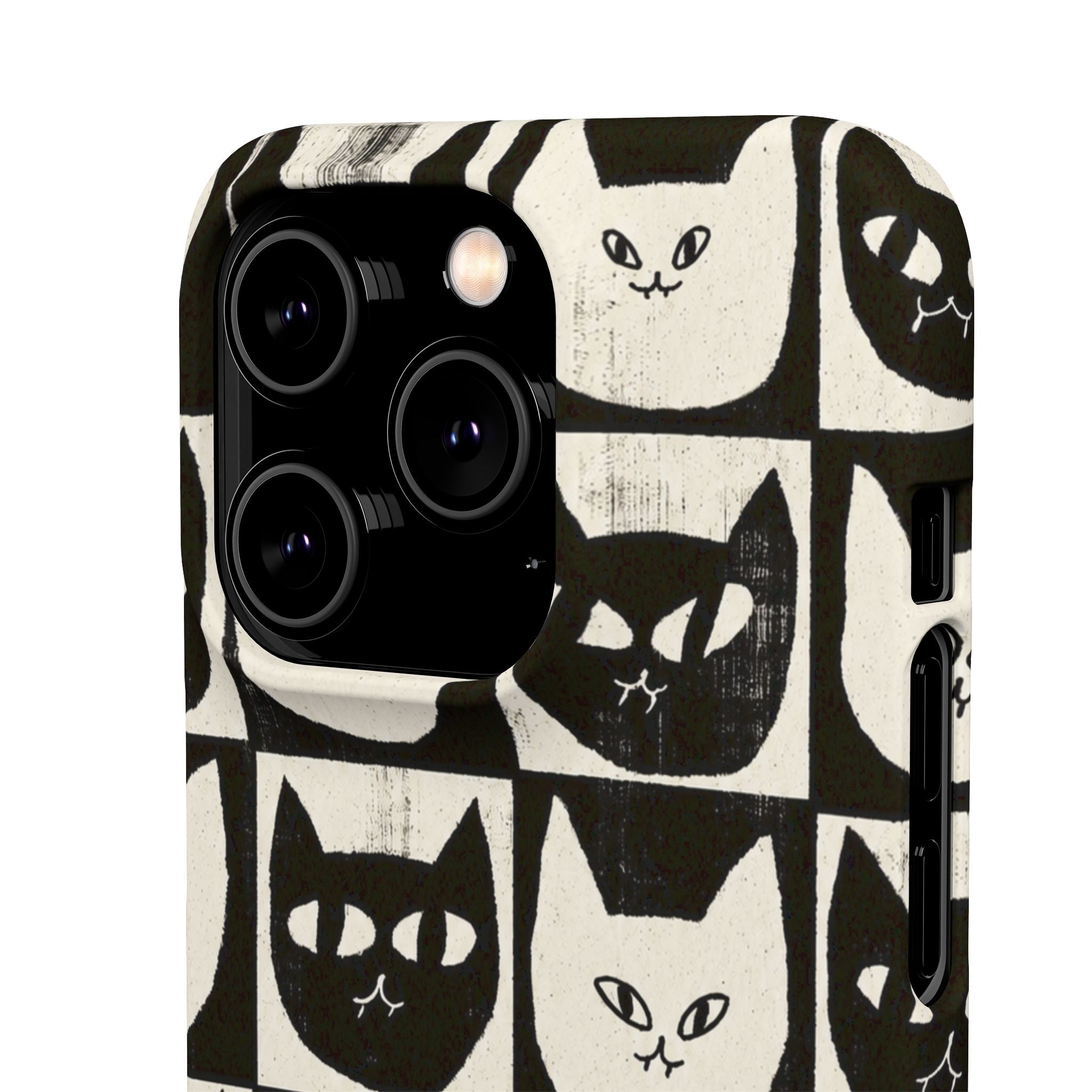 Midnight Cat Grid – Black & White Minimal Cat Phone Case