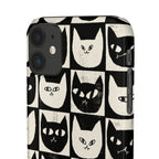 Midnight Cat Grid – Black & White Minimal Cat Phone Case