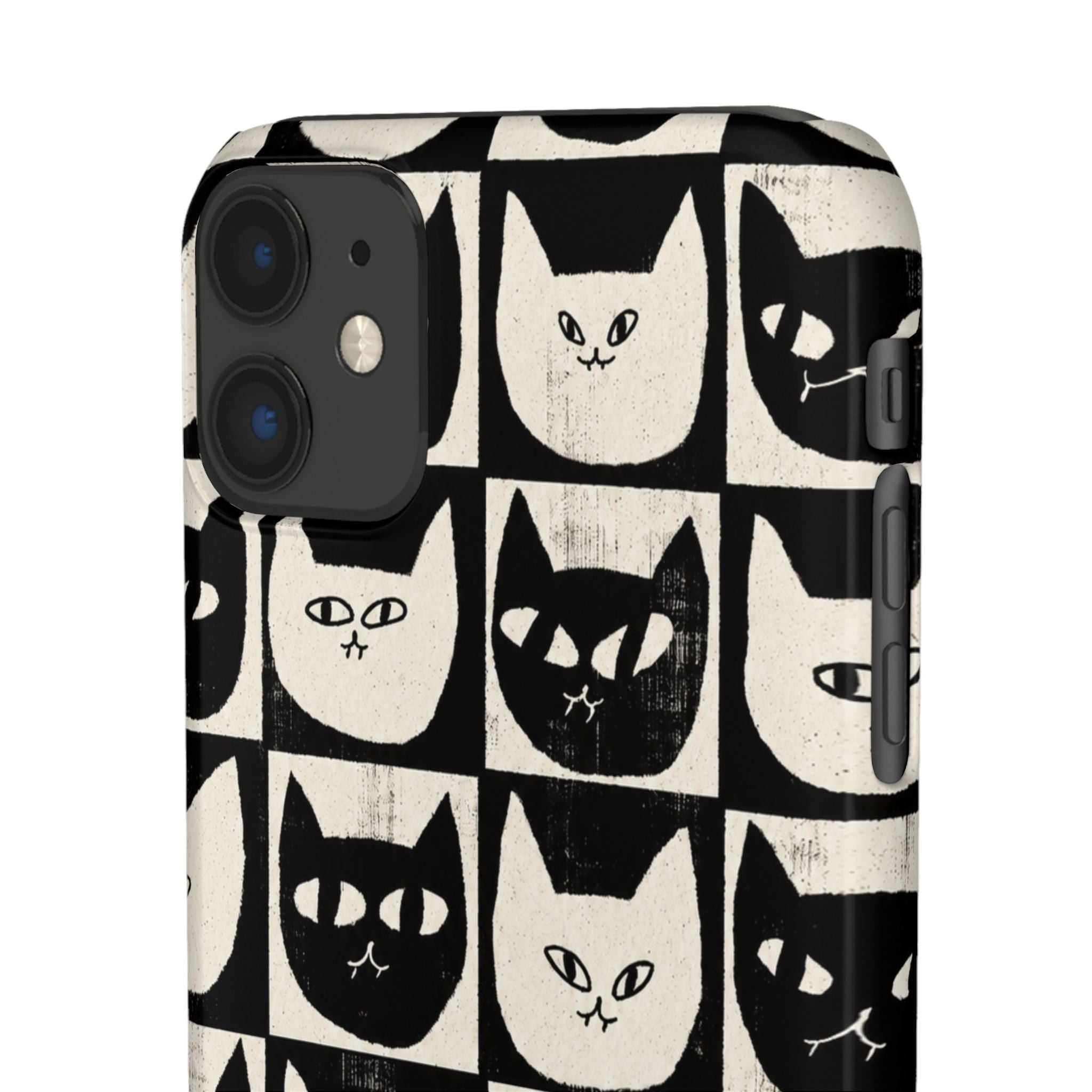 Midnight Cat Grid – Black & White Minimal Cat Phone Case