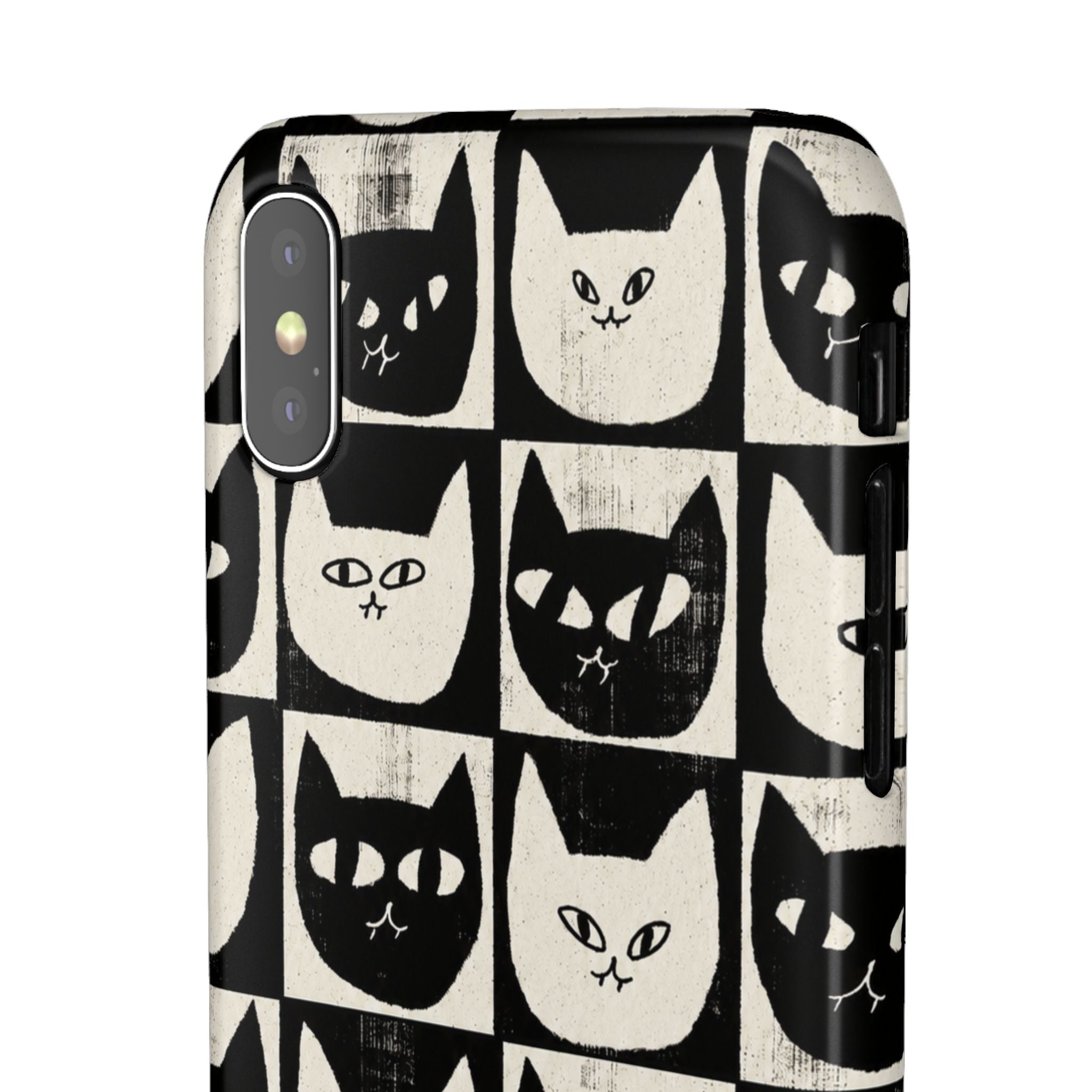 Midnight Cat Grid – Black & White Minimal Cat Phone Case