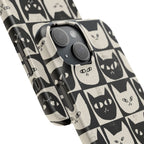 Midnight Cat Grid – Black & White Minimal Cat Phone Case