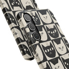 Midnight Cat Grid – Black & White Minimal Cat Phone Case