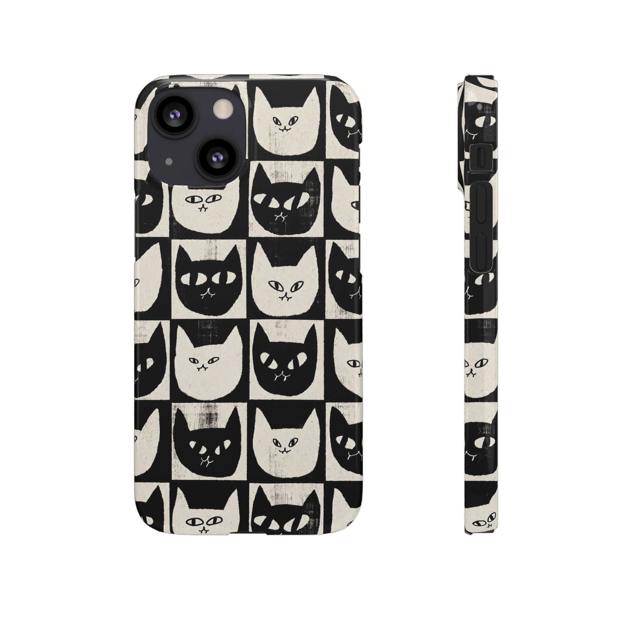 Midnight Cat Grid – Black & White Minimal Cat Phone Case