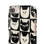 Midnight Cat Grid – Black & White Minimal Cat Phone Case