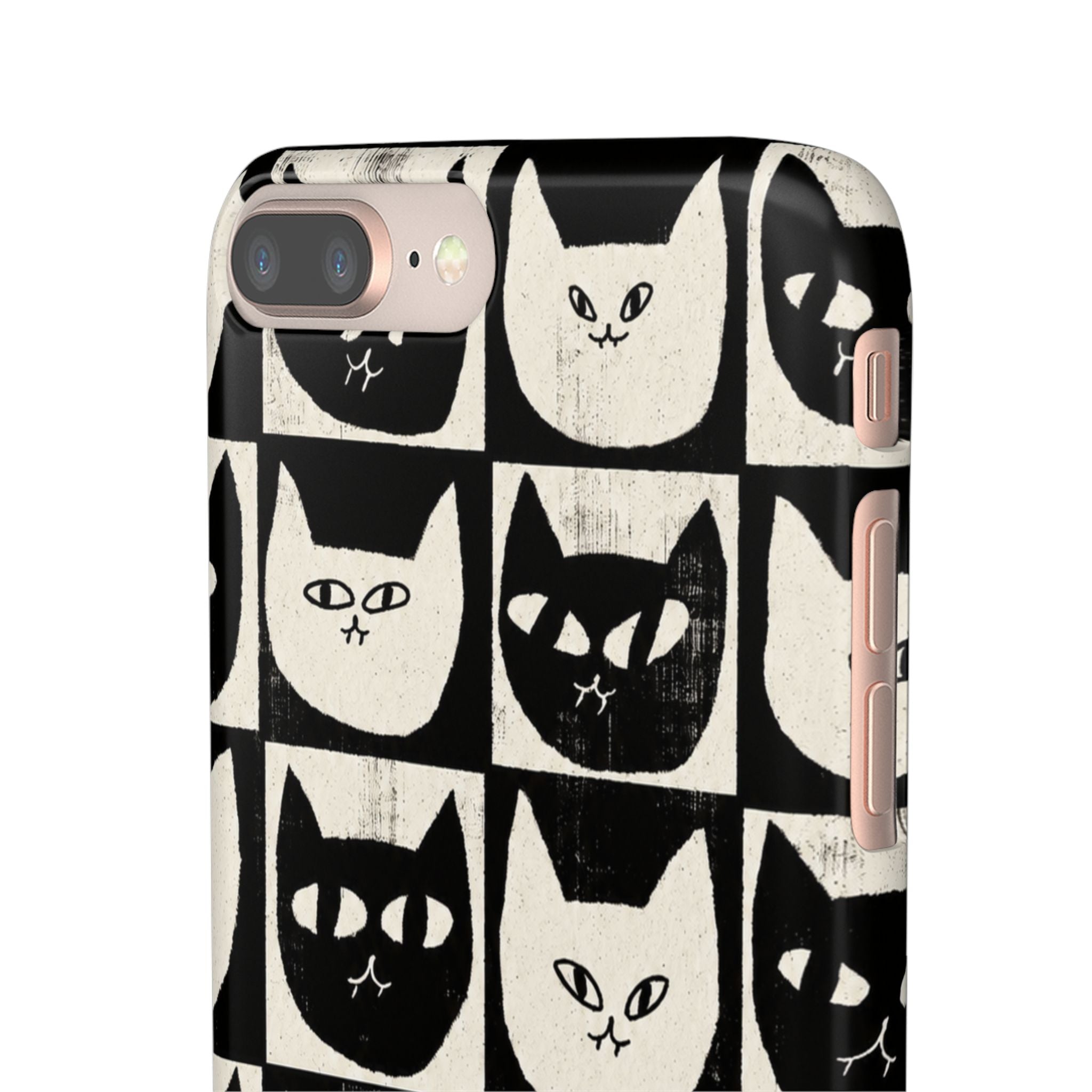 Midnight Cat Grid – Black & White Minimal Cat Phone Case