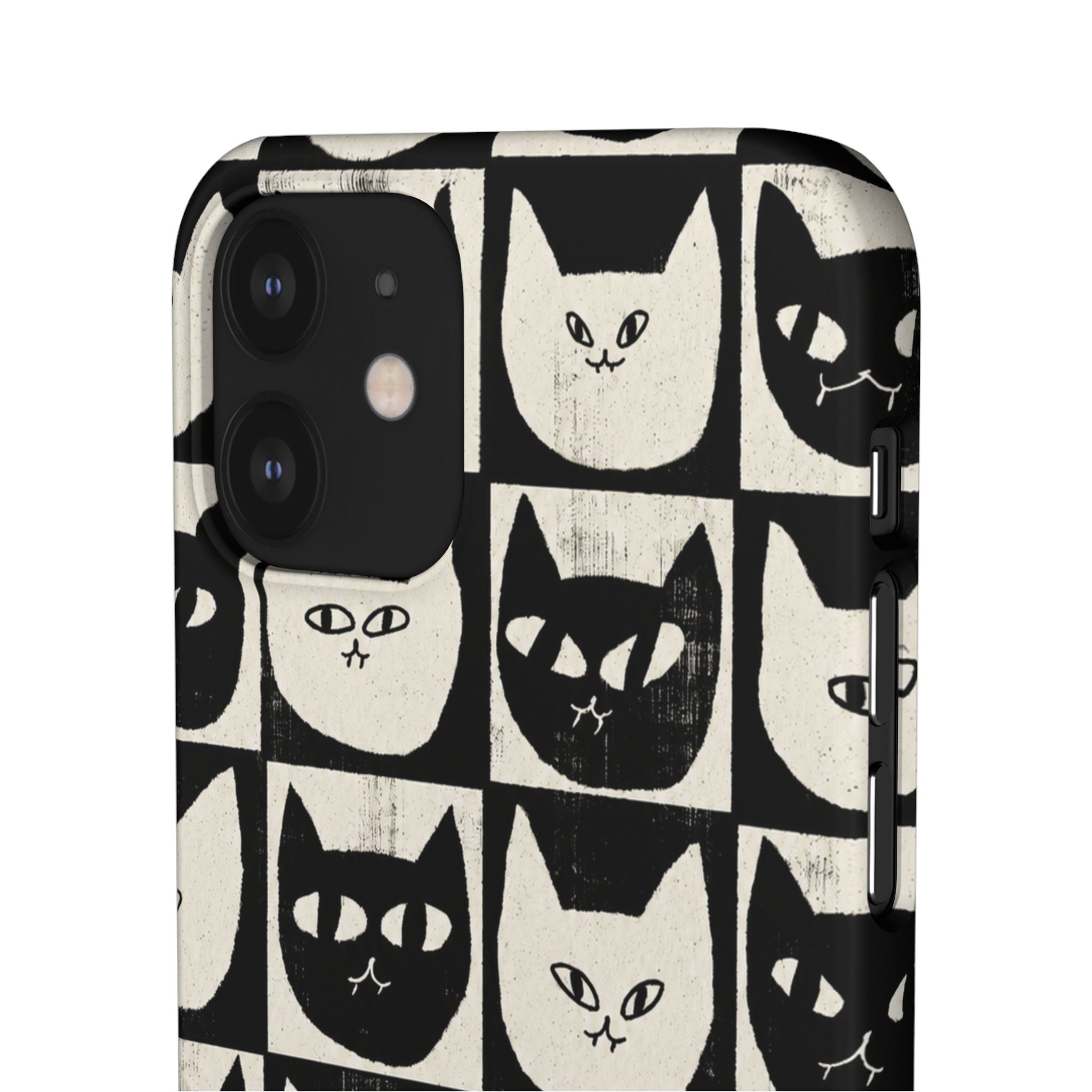 Midnight Cat Grid – Black & White Minimal Cat Phone Case