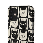 Midnight Cat Grid – Black & White Minimal Cat Phone Case