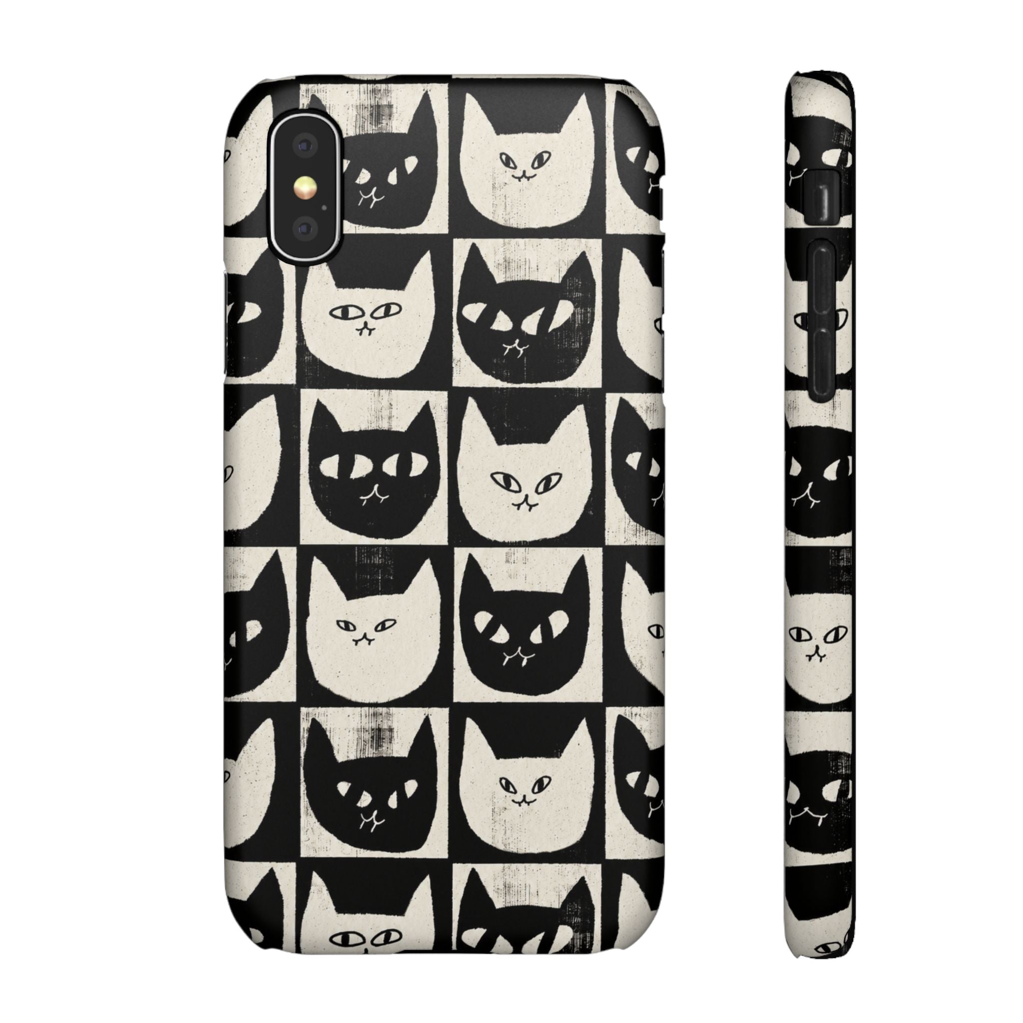 Midnight Cat Grid – Black & White Minimal Cat Phone Case