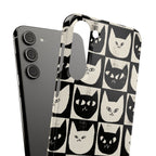 Midnight Cat Grid – Black & White Minimal Cat Phone Case
