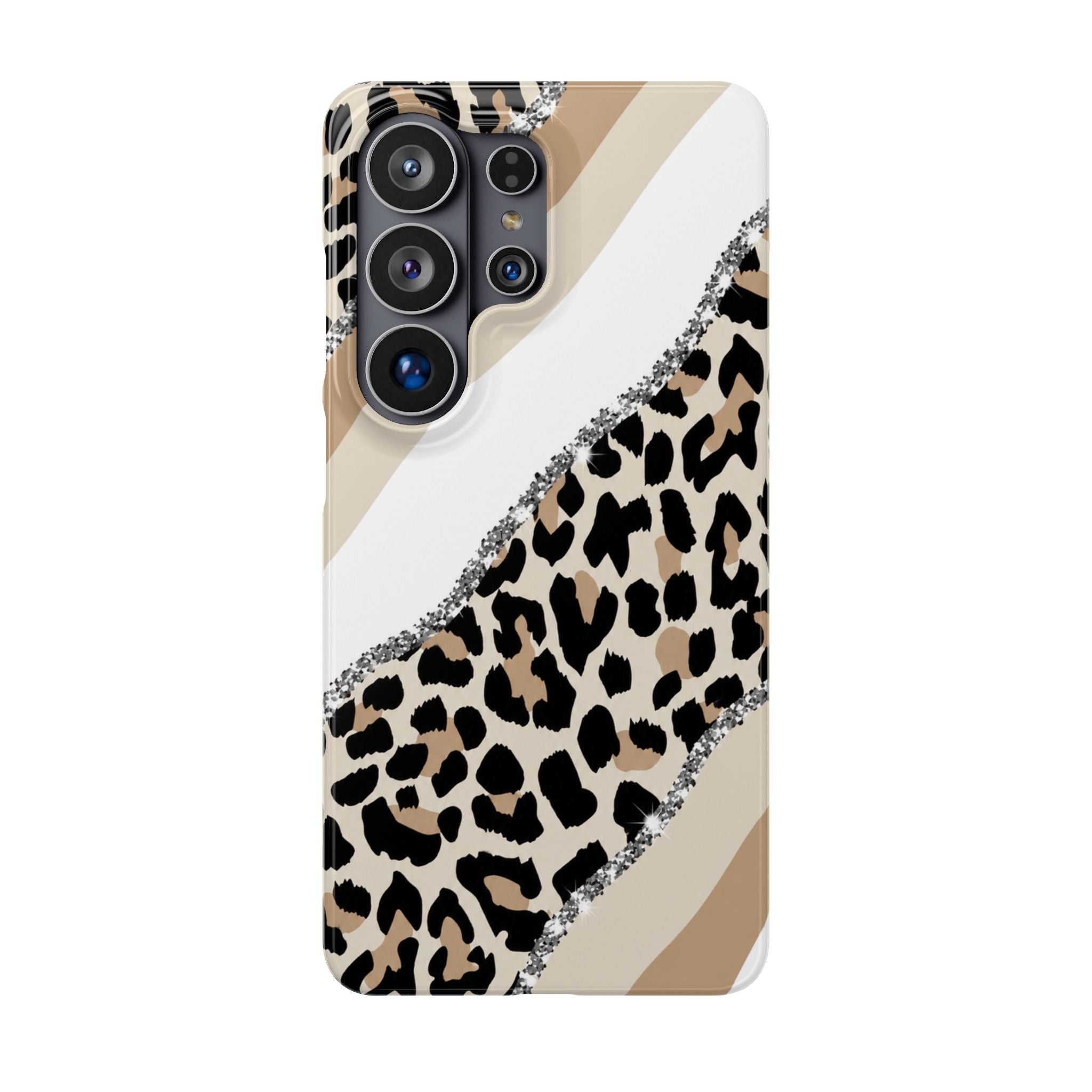 Beige Leopard Print Glitter Phone Case