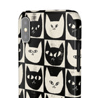 Midnight Cat Grid – Black & White Minimal Cat Phone Case