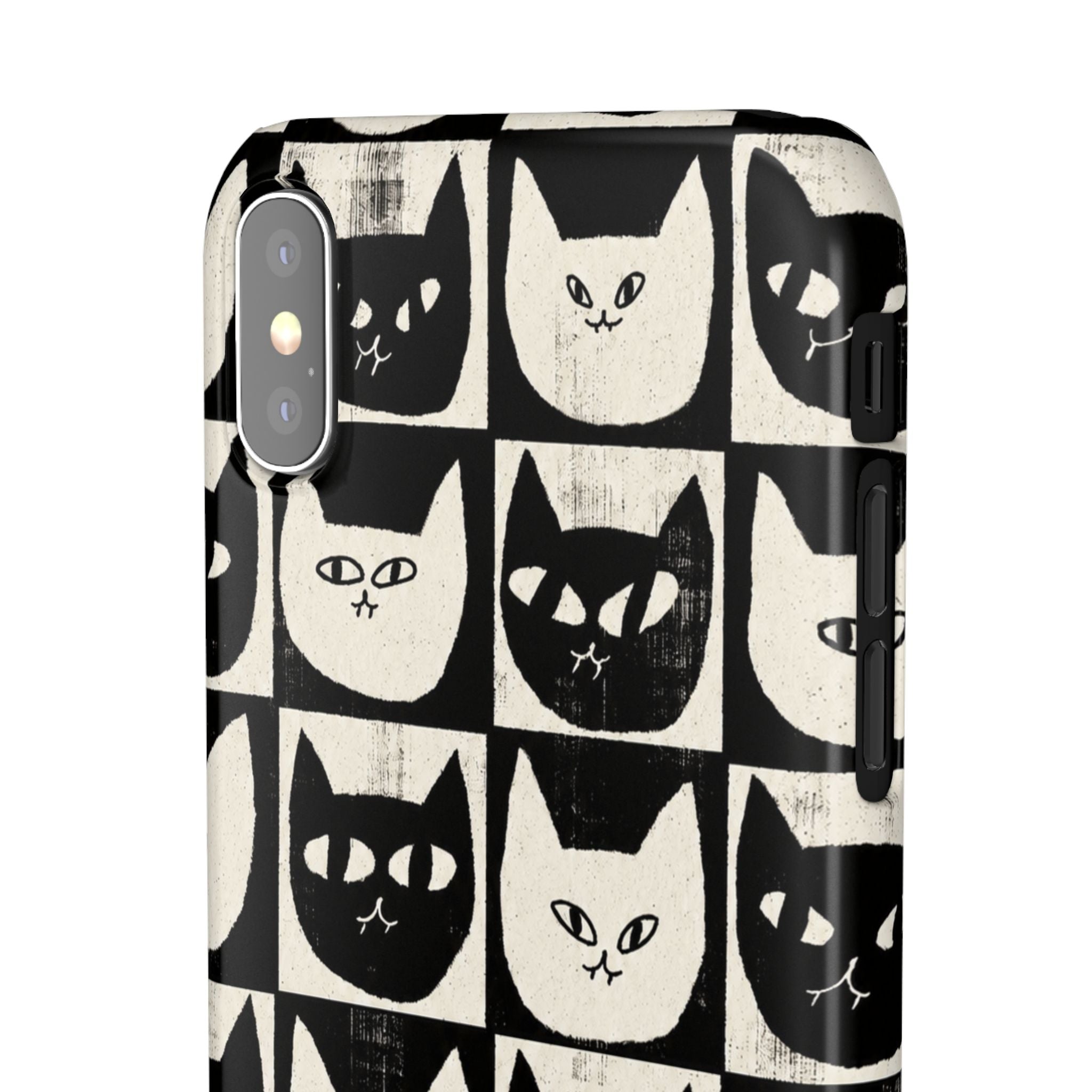 Midnight Cat Grid – Black & White Minimal Cat Phone Case