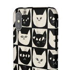 Midnight Cat Grid – Black & White Minimal Cat Phone Case