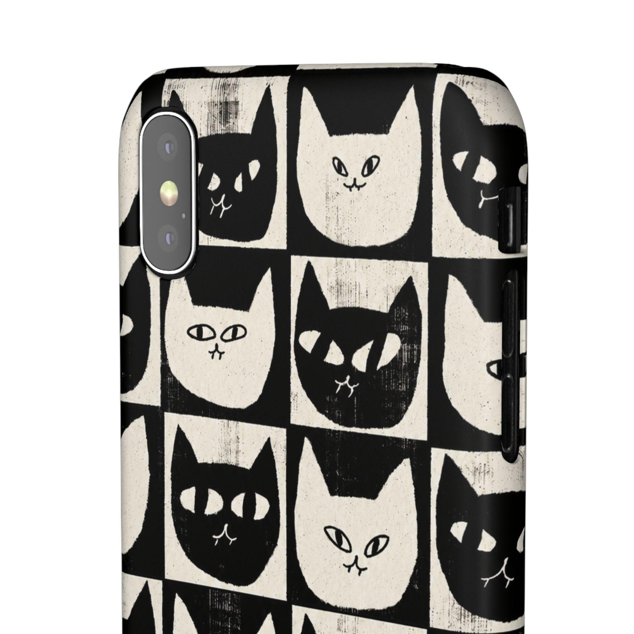 Midnight Cat Grid – Black & White Minimal Cat Phone Case