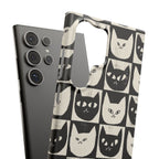Midnight Cat Grid – Black & White Minimal Cat Phone Case