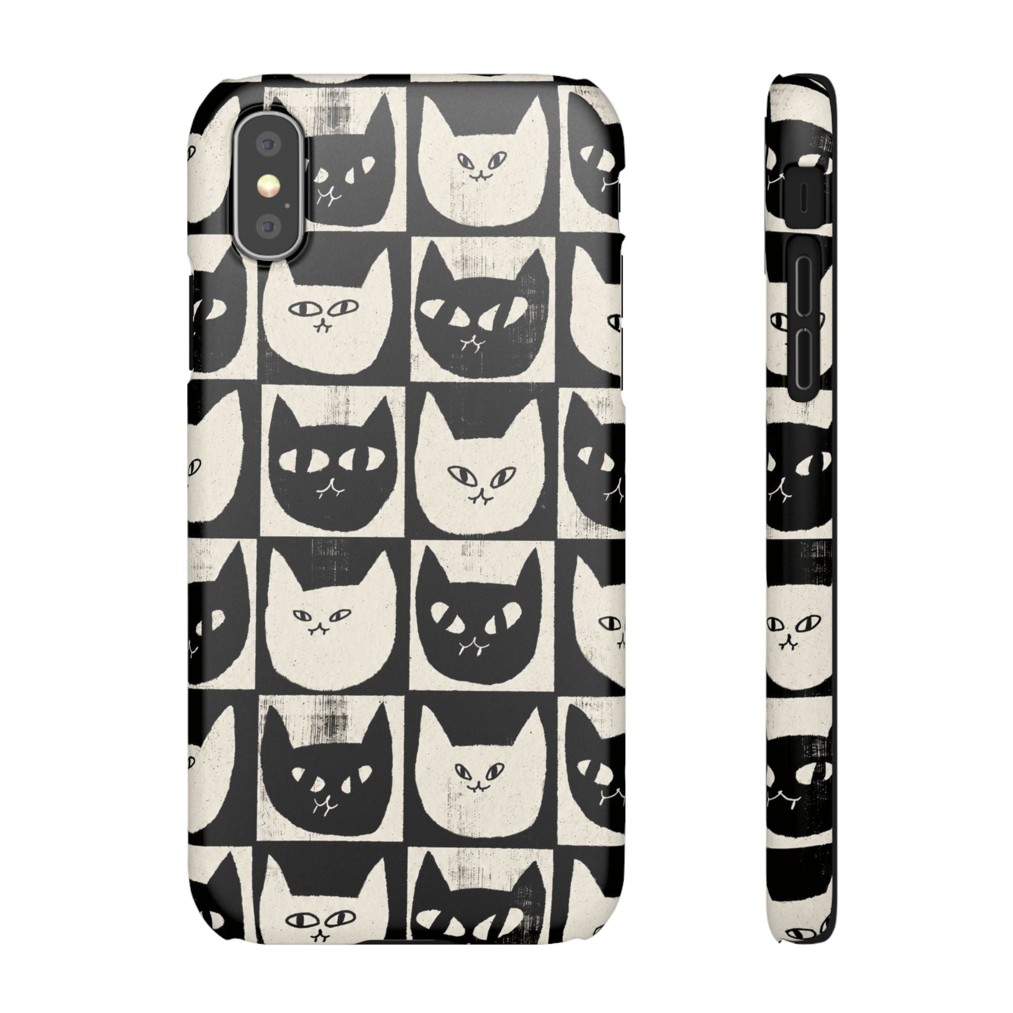 Midnight Cat Grid – Black & White Minimal Cat Phone Case