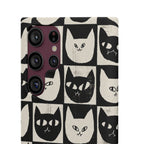 Midnight Cat Grid – Black & White Minimal Cat Phone Case