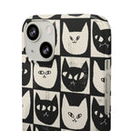Midnight Cat Grid – Black & White Minimal Cat Phone Case