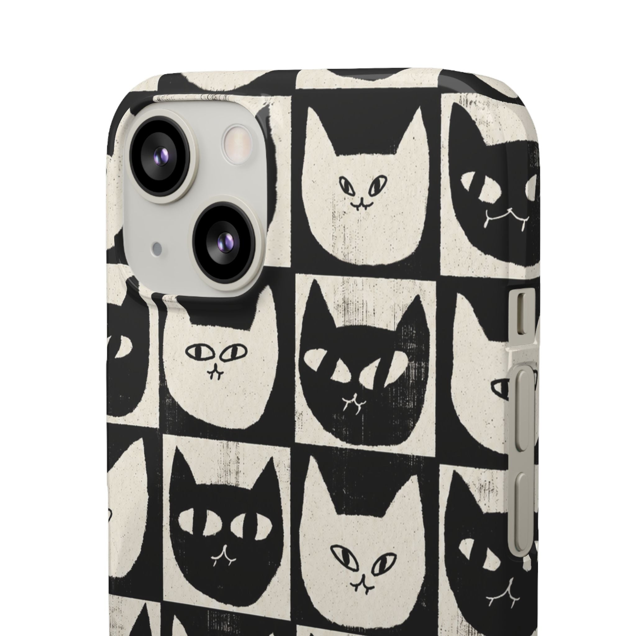 Midnight Cat Grid – Black & White Minimal Cat Phone Case