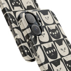 Midnight Cat Grid – Black & White Minimal Cat Phone Case