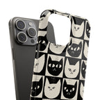 Midnight Cat Grid – Black & White Minimal Cat Phone Case