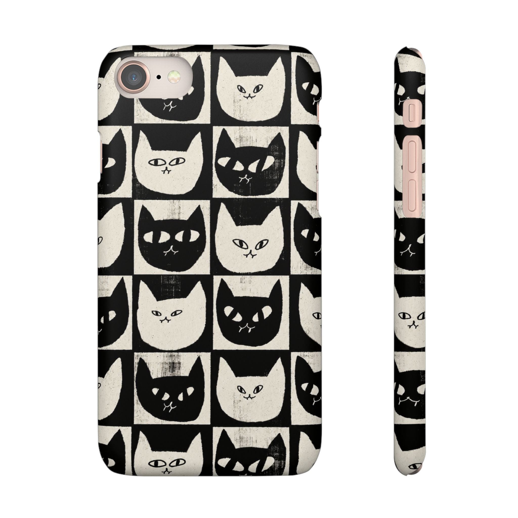 Midnight Cat Grid – Black & White Minimal Cat Phone Case