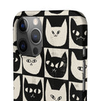 Midnight Cat Grid – Black & White Minimal Cat Phone Case
