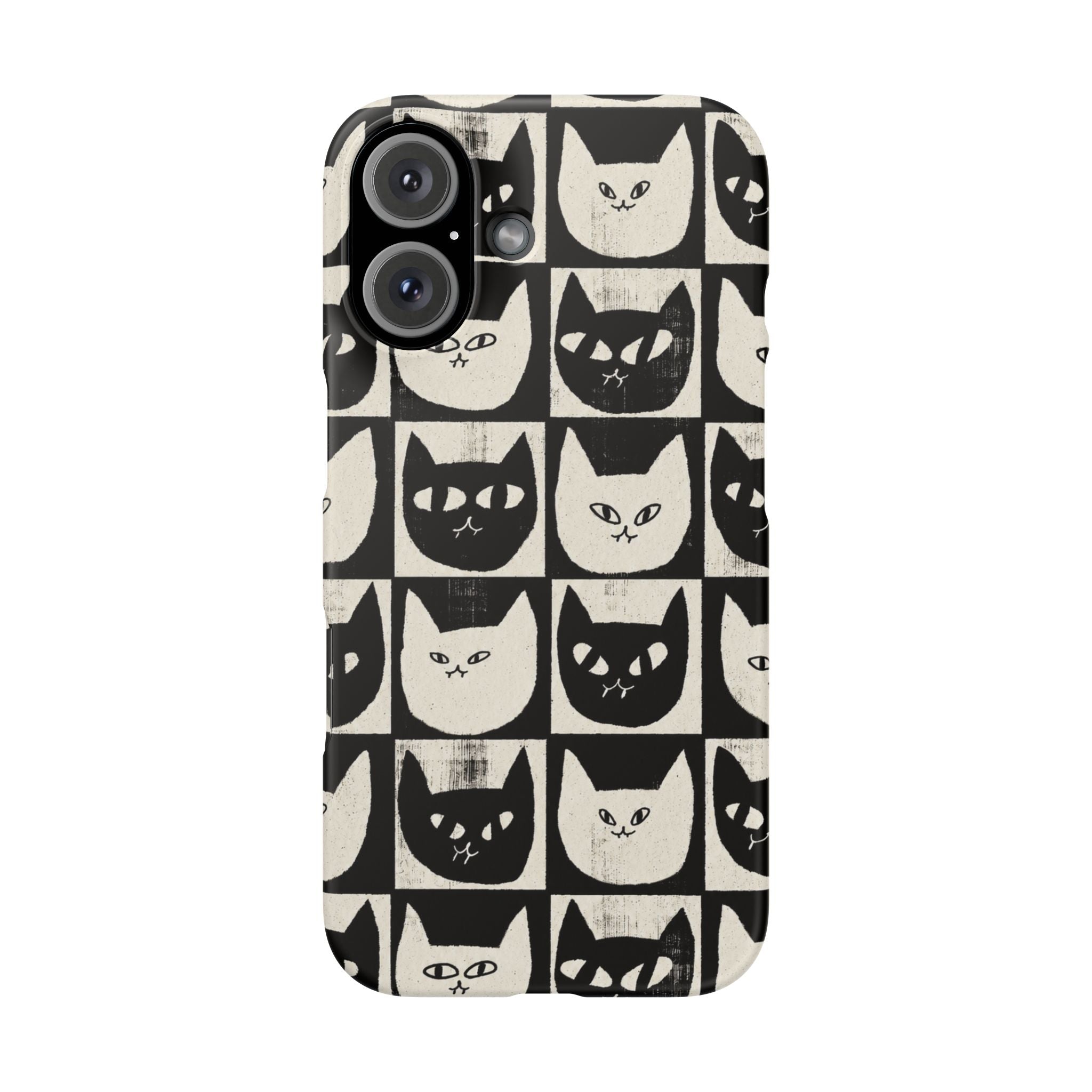 Midnight Cat Grid – Black & White Minimal Cat Phone Case
