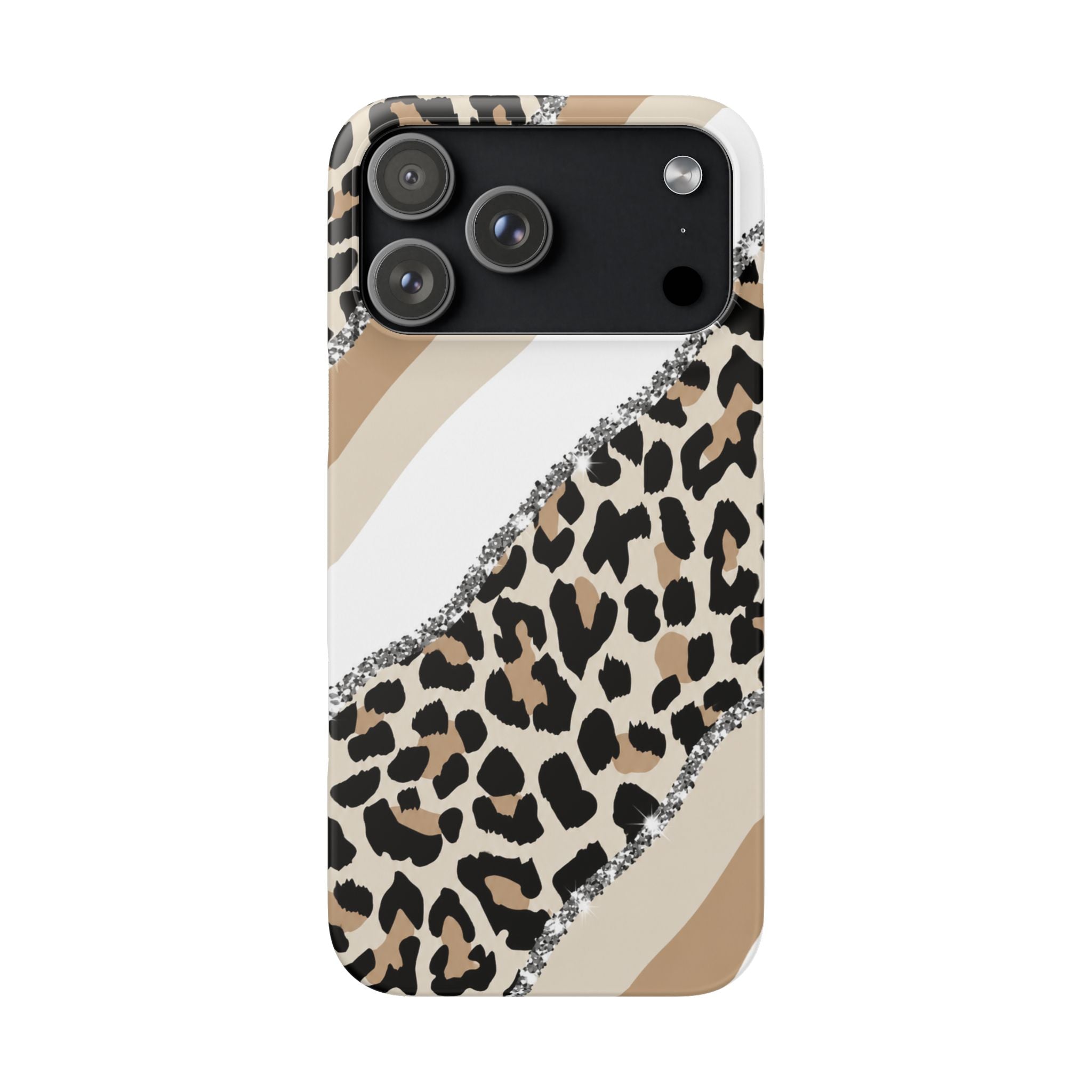 Beige Leopard Print Glitter Phone Case