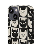 Midnight Cat Grid – Black & White Minimal Cat Phone Case