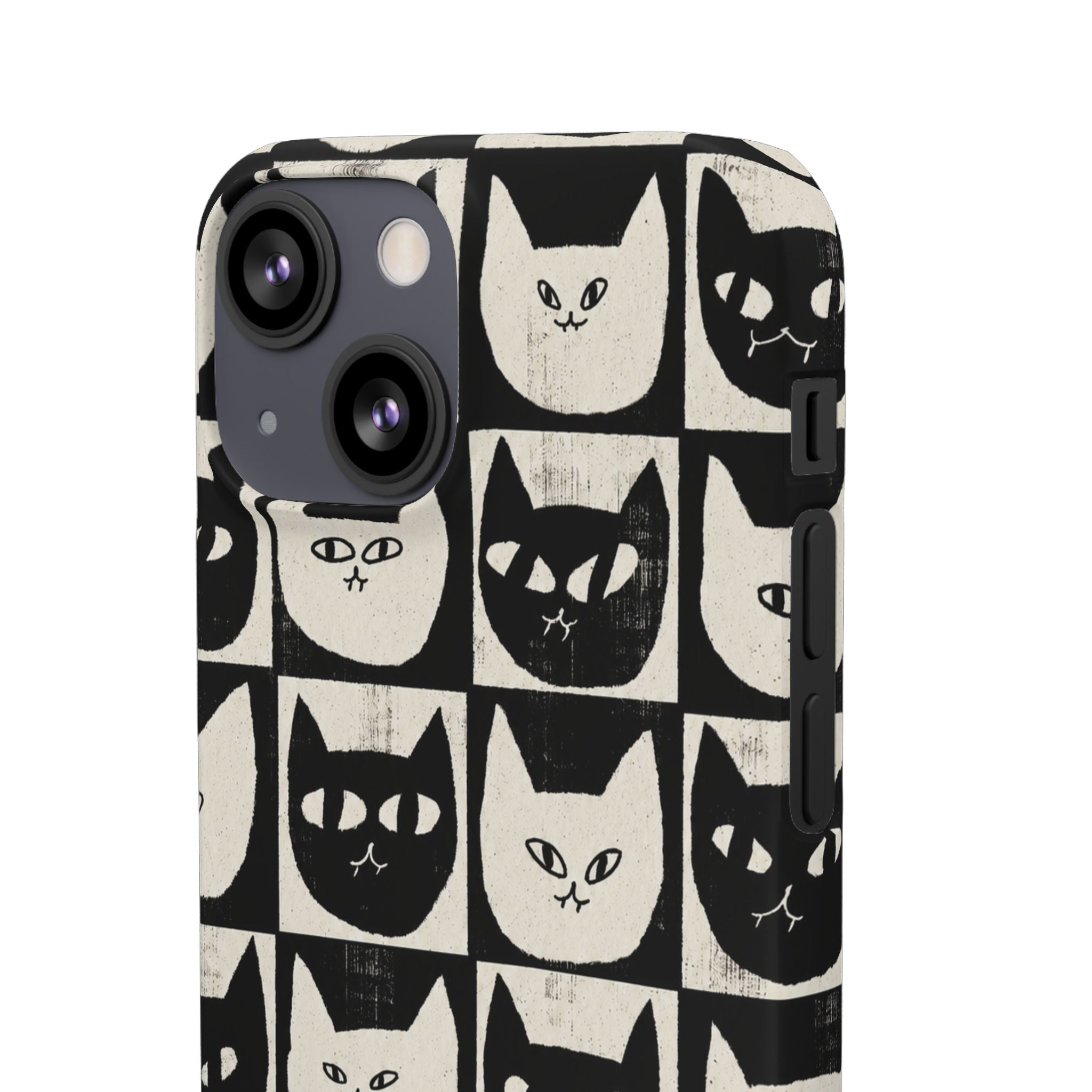 Midnight Cat Grid – Black & White Minimal Cat Phone Case