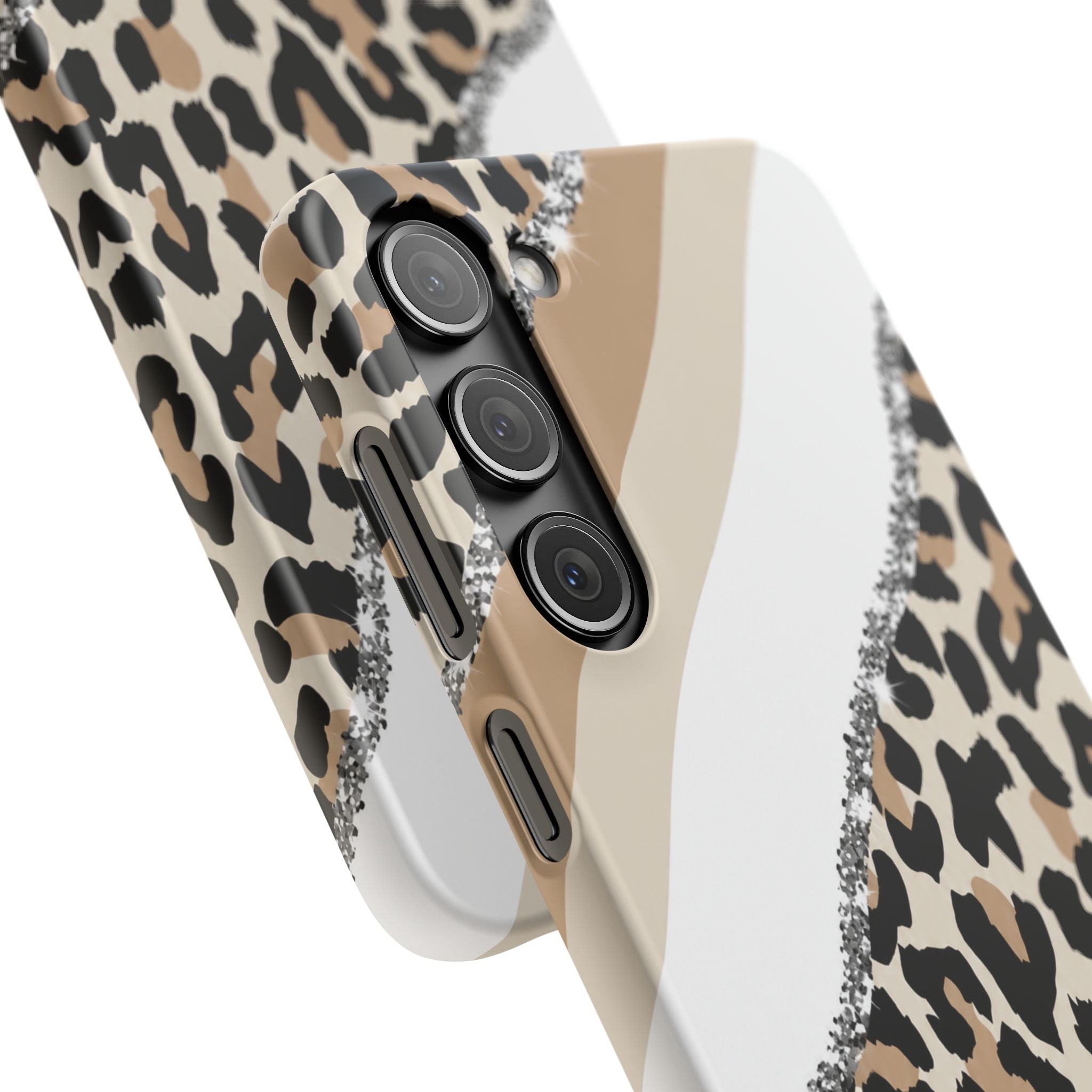 Beige Leopard Print Glitter Phone Case